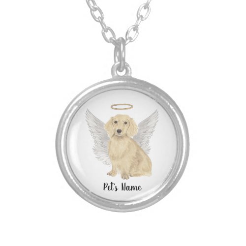 Cream Long Haired Dachshund Sympathy Memorial Silver Plated Necklace