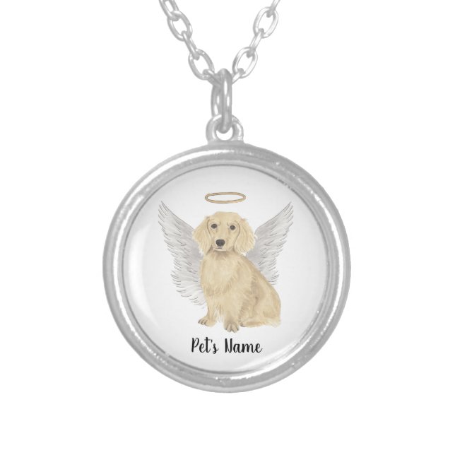 Cream Long Haired Dachshund Sympathy Memorial Silver Plated Necklace (Front)