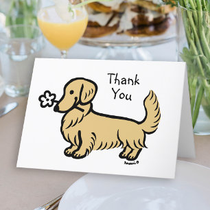 Cream Long Haired Dachshund Tiny Flower Letterpress Thank You Card