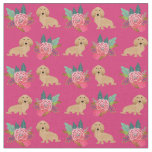 Cream longhaired Dachshund magenta florals Fabric