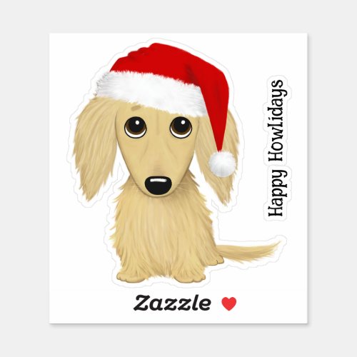 Cream Longhaired Dachshund Santa Dog Christmas Sticker