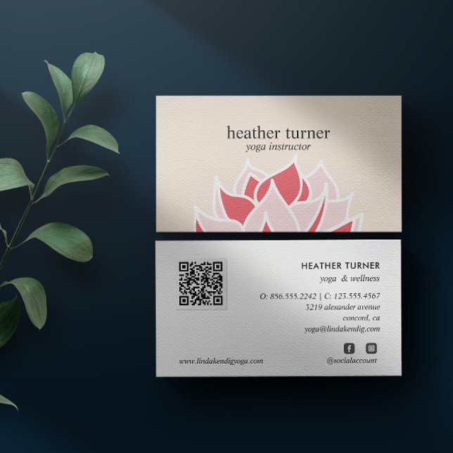 Cream Lotus QR CODE wellness spa massage yoga  Business Card (Creator Uploaded)