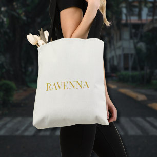 Cream Luxury Custom Gold Serif Name Gift For Her Tote Bag