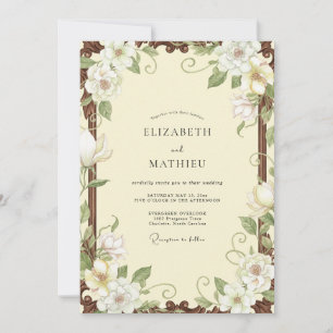 Cream Magnolia Vintage Wedding Invitation