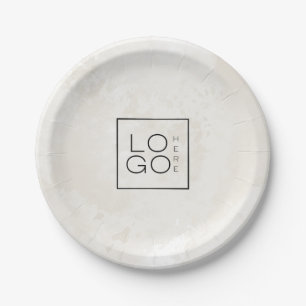 Cream Marble Custom Business Logo Company Event Paper Plates