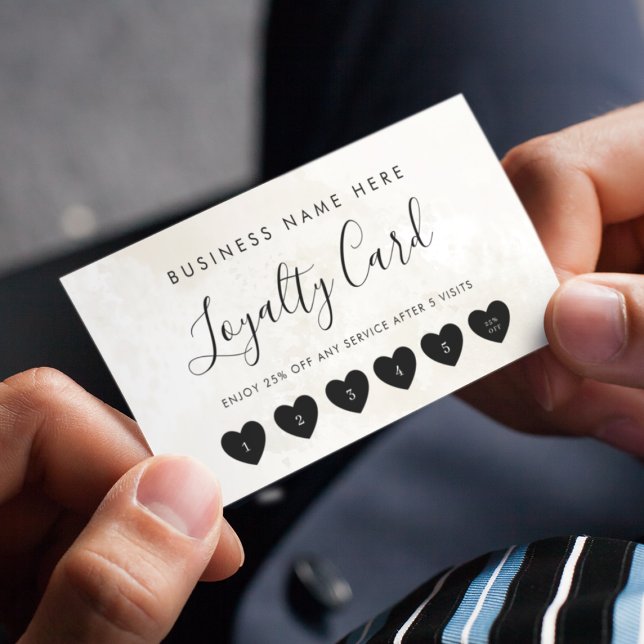 Cream Marble Heart Script Custom Business Logo Loyalty Card (Creator Uploaded)
