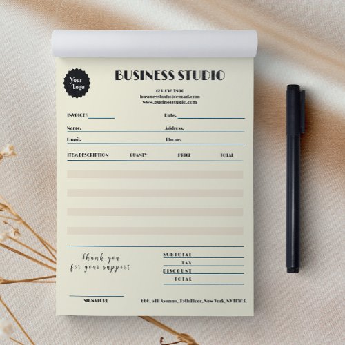 Cream Marble Invoice Sales Receipt Small Business Notepad