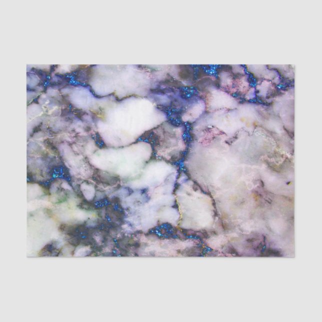 Cream Marble Stone And Blue Glitter Tissue Paper (Front)