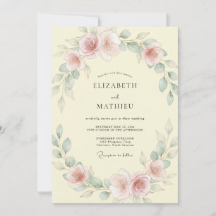 Cream Mauve Ranunculus Eucalyptus Wedding Invitation