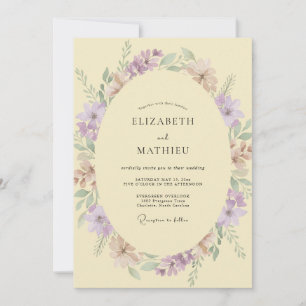 Cream Mauve Wildflower Wedding Invitation