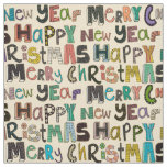 cream merry christmas happy new year fabric