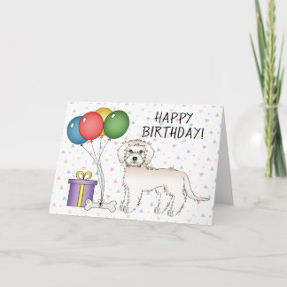 Cream Mini Goldendoodle Cartoon Dog Happy Birthday Card