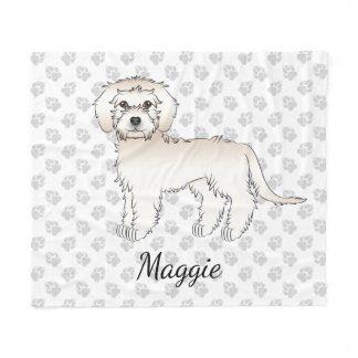 Cream Mini Goldendoodle Cartoon Dog &amp; Name Fleece Blanket