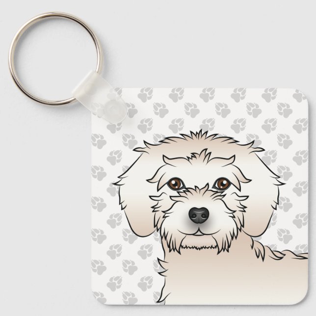 Cream Mini Goldendoodle Cartoon Dog & Name Keychain (Front)