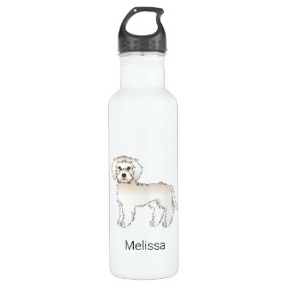 Cream Mini Goldendoodle Cartoon Dog &amp; Name Stainless Steel Water Bottle
