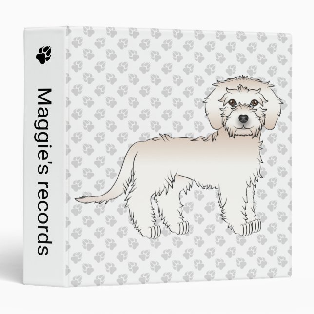Cream Mini Goldendoodle Cartoon Dog & Text 3 Ring Binder (Front/Spine)