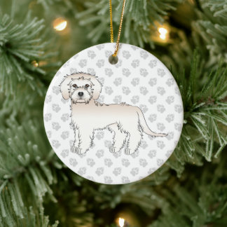 Cream Mini Goldendoodle Cartoon Dog &amp; Text Ceramic Ornament