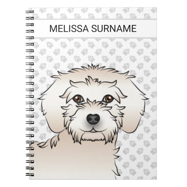 Cream Mini Goldendoodle Cartoon Dog & Text Notebook (Front)