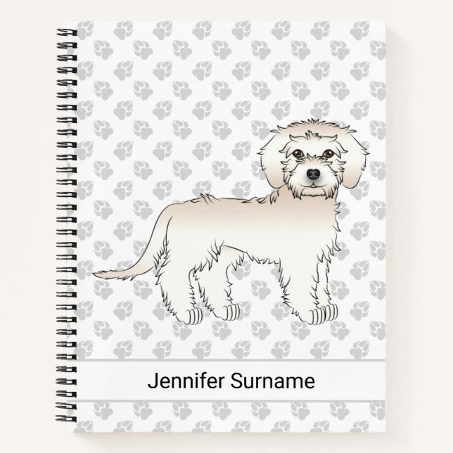 Cream Mini Goldendoodle Cartoon Dog & Text Notebook (Front)