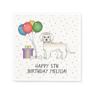 Cream Mini Goldendoodle Cute Cartoon Dog Birthday Napkins