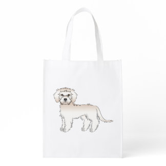Cream Mini Goldendoodle Cute Cartoon Dog Grocery Bag