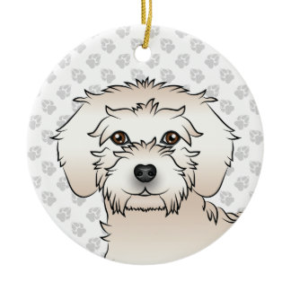 Cream Mini Goldendoodle Cute Cartoon Dog Head Ceramic Ornament