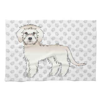 Cream Mini Goldendoodle Cute Cartoon Dog &amp; Paws Kitchen Towel