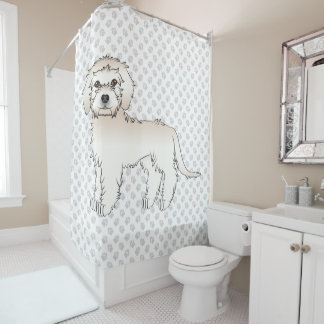 Cream Mini Goldendoodle Cute Cartoon Dog &amp; Paws Shower Curtain