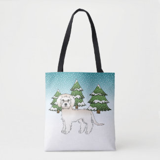 Cream Mini Goldendoodle Dog In A Winter Forest Tote Bag