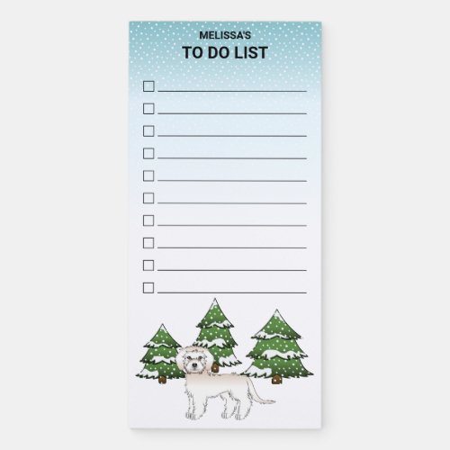 Cream Mini Goldendoodle Winter Forest To Do List Magnetic Notepad