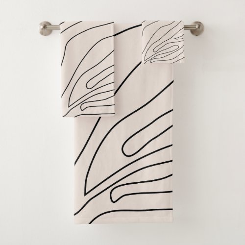 Cream Minimal Abstract Lines Bath Towel Set