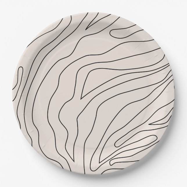 Cream Minimal Abstract Lines Paper Plates (Front)