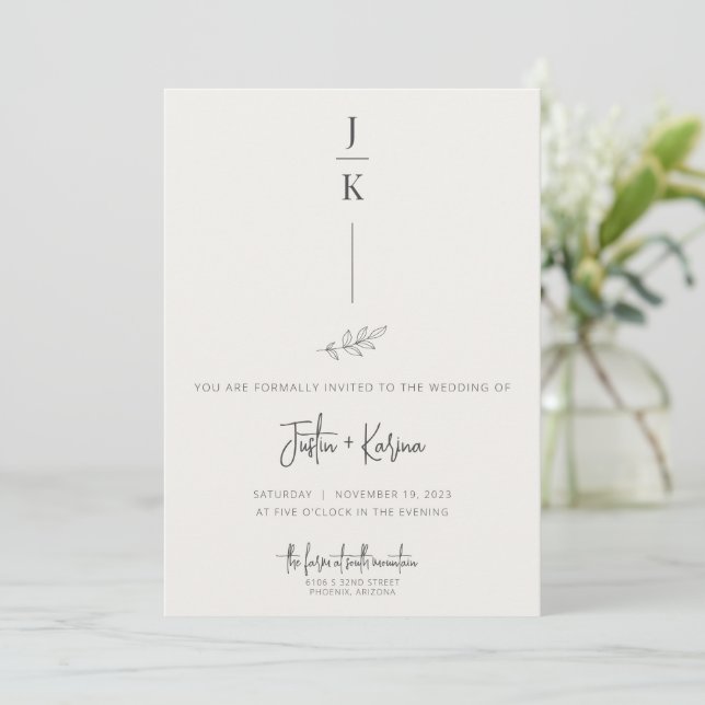 Cream Minimalist Botanical Wedding Invitation (Standing Front)