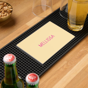 Cream minimalist custom name  bar mat 