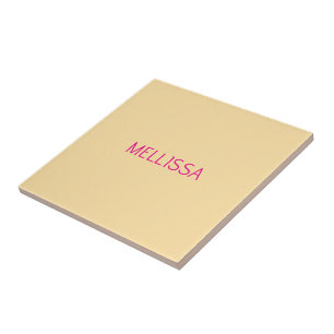 Cream minimalist custom name ceramic tile