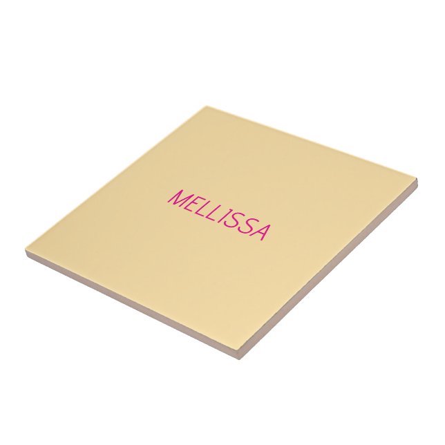 Cream minimalist custom name  ceramic tile (Side)