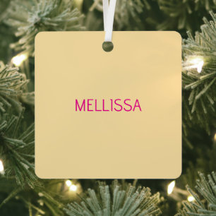 Cream minimalist custom name metal ornament