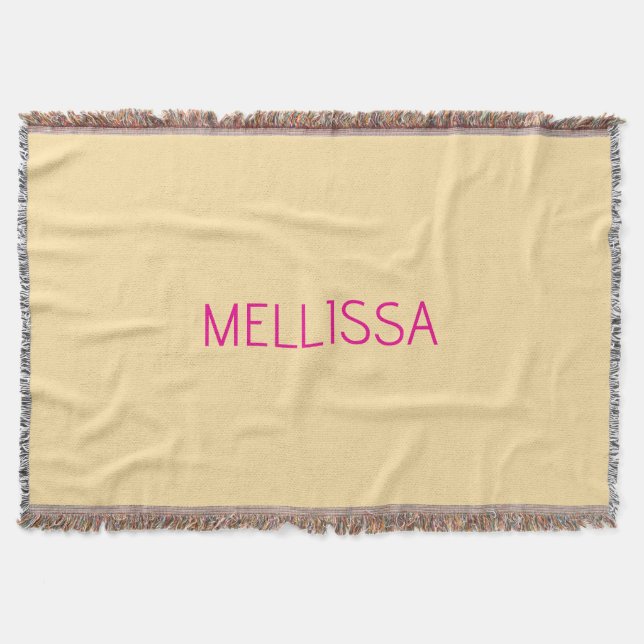 Cream minimalist custom name  throw blanket (Front)