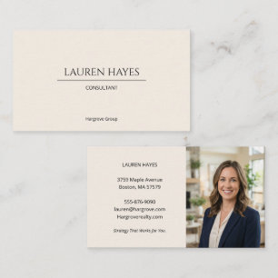 Cream Minimalist Elegant Consultant Photo Back Business Card