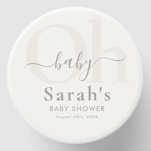 Cream Minimalist Gender Neutral Oh Baby Shower Mini Candle Favors