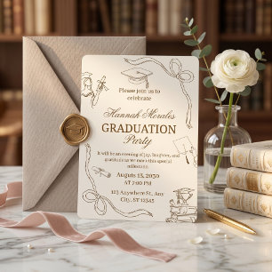 Cream Minimalist Girly Graduation Party She Did Invitation