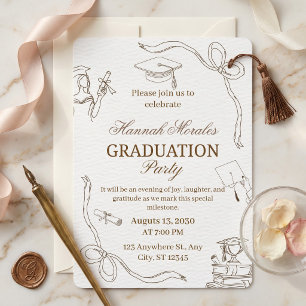 Cream Minimalist Girly Graduation Party She Did Invitation