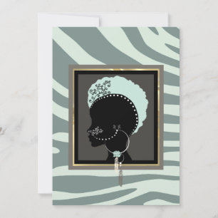 Cream, mint green and black zebra print holiday card
