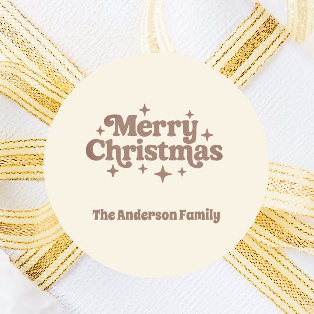 Cream mocha Merry Christmas favor Classic Round Sticker (Creator Uploaded)