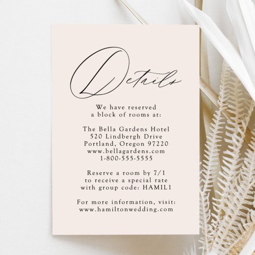 Cream Modern Elegance Wedding Details Enclosure Card