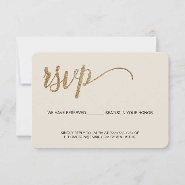 Cream Modern Gold RSVP no mailing Reserved Seat Card (Front)