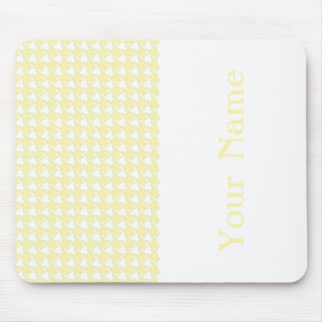 Cream Modern Houndstooth with name Mouse Pad (Front)