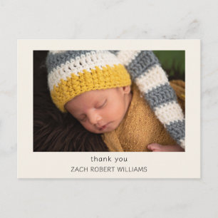Cream Modern New Baby Thank You Photo Postcard