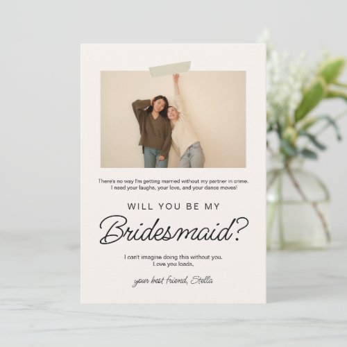 Cream Modern Photo Frame Will You Be My Bridesmaid Invitation