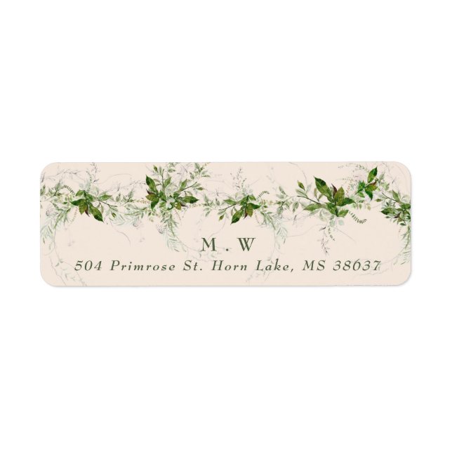 Cream Monogram Eucalyptus Wreath Wedding Envelope Label (Front)